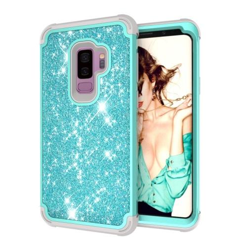 SAMSUNG Galaxy S9 Plus (SM-G965) Defender műanyag telefonvédő (ütésálló, gumi / szilikon belső, közepesen ütésálló, flitteres) VILÁGOSKÉK	