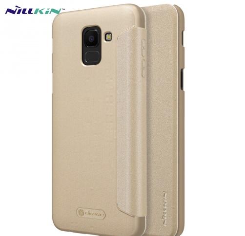 SAMSUNG Galaxy J6 (2018) J600F NILLKIN SPARKLE műanyag telefonvédő (mikroszálas bőr flip, oldalra nyíló) ARANY	