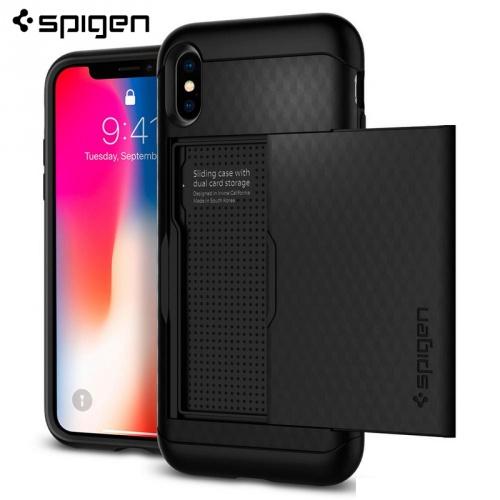 Apple iPhone X 5.8 / Apple iPhone XS 5.8 SPIGEN CRYSTAL WALLET szilikon telefonvédő (közepesen ütésálló, műanyag hátlap, bankkártya tartó) FEKETE