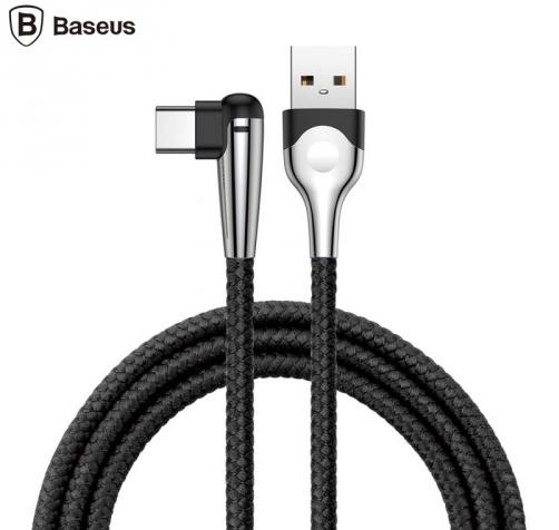 BASEUS MVP adatátvitel kábel (Type-C, 100 cm, 90 fokos, töltöttség jelző, gyorstöltés támogatás, cipőfűző minta) FEKETE