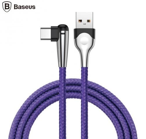 BASEUS MVP adatátvitel kábel (Type-C, 100 cm, 90 fokos, töltöttség jelző, gyorstöltés támogatás, cipőfűző minta) LILA