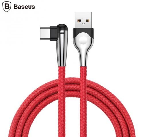 BASEUS MVP adatátvitel kábel (Type-C, 100 cm, 90 fokos, töltöttség jelző, gyorstöltés támogatás, cipőfűző minta) PIROS