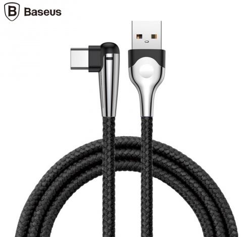 BASEUS MVP adatátvitel kábel (Type-C, 200 cm, 90 fokos, töltöttség jelző, gyorstöltés támogatás, cipőfűző minta) FEKETE