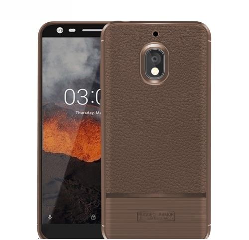 NOKIA 2.1 Telefonvédő gumi / szilikon (közepesen ütésálló, bőrhatás, szálcsiszolt) BARNA	