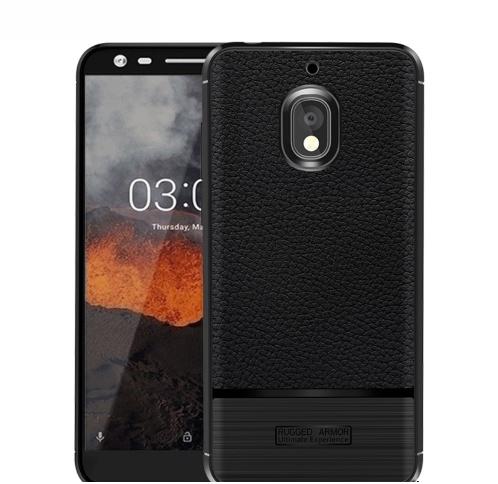 NOKIA 2.1 Telefonvédő gumi / szilikon (közepesen ütésálló, bőrhatás, szálcsiszolt) FEKETE	