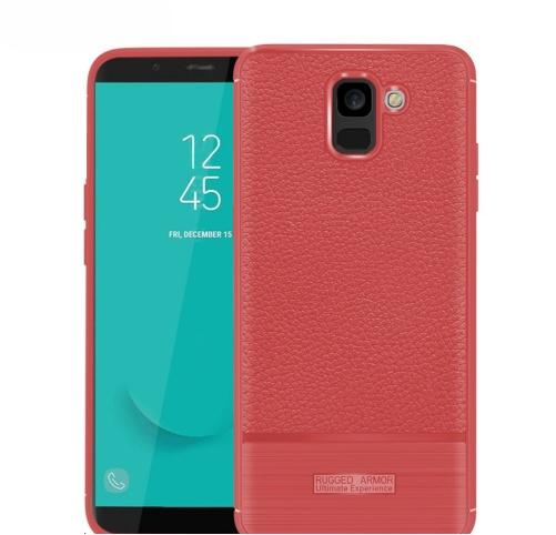 SAMSUNG Galaxy J6 (2018) J600F Telefonvédő gumi / szilikon (közepesen ütésálló, bőrhatás, szálcsiszolt) PIROS	