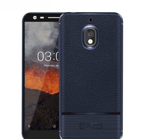 NOKIA 2.1 Telefonvédő gumi / szilikon (közepesen ütésálló, bőrhatás, szálcsiszolt) SÖTÉTKÉK	