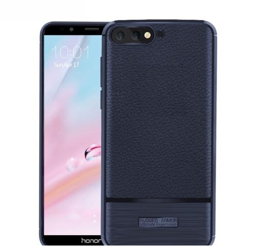 HUAWEI Y6 (2018) Telefonvédő gumi / szilikon (közepesen ütésálló, bőrhatás, szálcsiszolt) SÖTÉTKÉK	