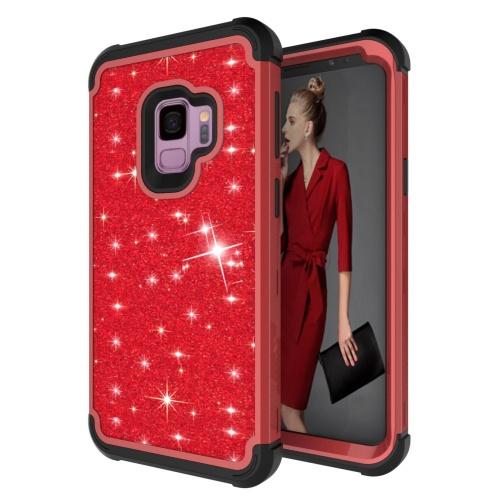 SAMSUNG Galaxy S9 (SM-G960) Defender műanyag telefonvédő (ütésálló, gumi / szilikon belső, közepesen ütésálló, flitteres) PIROS	