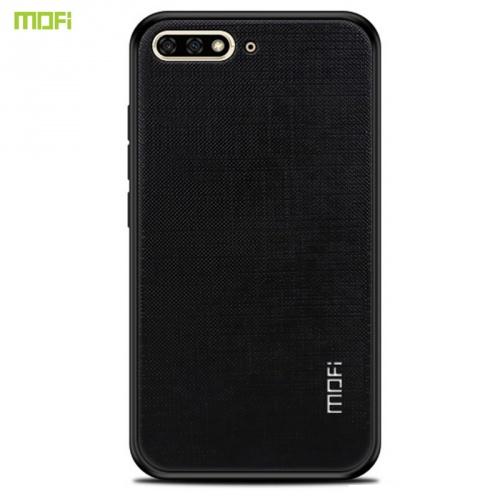 HUAWEI Y6 (2018) MOFI BRIGHT SHIELD műanyag telefonvédő (szilikon keret, textil hátlap) FEKETE	
