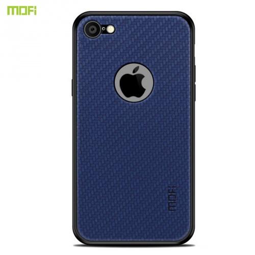 APPLE IPhone 8 4.7 MOFI HONOR műanyag telefonvédő (szilikon keret, bőr hátlap, fonott minta, logo kivágás) SÖTÉTKÉK	