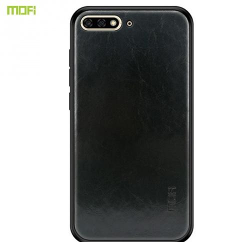 HUAWEI Y6 (2018) MOFI műanyag telefonvédő (szilikon keret, bőr hátlap) FEKETE	