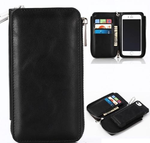 Apple iPhone 6/ iPhone 6S / iPhone 7/ iPhone 8 4.7 / Apple iPhone SE (2020) 2in1 tok álló, bőr (FLIP, oldalra nyíló, cipzár, kivehető szilikon telefonvédő, mágneses készülék rögzítés) FEKETE	