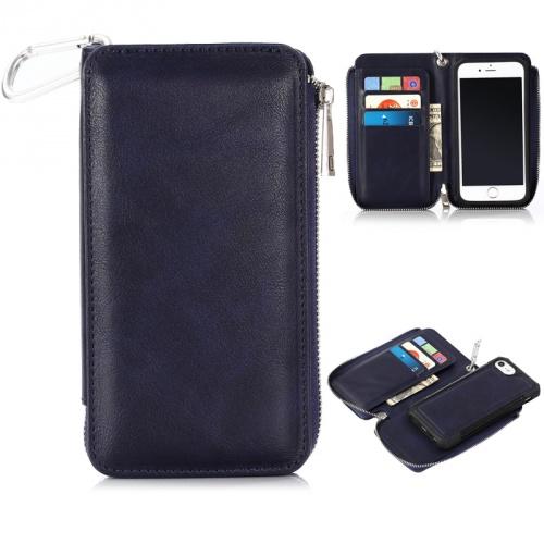 Apple iPhone 6/ iPhone 6S / iPhone 7/ iPhone 8 4.7 / Apple iPhone SE (2020) 2in1 tok álló, bőr (FLIP, oldalra nyíló, cipzár, kivehető szilikon telefonvédő, mágneses készülék rögzítés) KÉK	