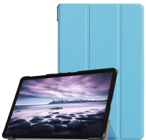 SAMSUNG Galaxy Tab A 10.5 LTE (2018) SM-T595 /SAMSUNG Galaxy Tab A 10.5 WIFI (2018) SM-T590 Tok álló, bőr (aktív flip, oldalra nyíló, TRIFOLD asztali tartó funkció) VILÁGOSKÉK	