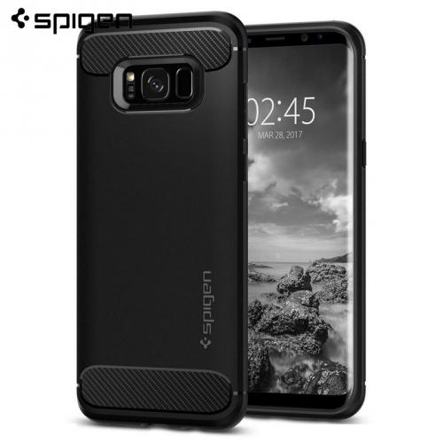 SAMSUNG Galaxy S8 (SM-G950) SPIGEN RUGGED ARMOR telefonvédő gumi / szilikon (közepesen ütésálló, légpárnás sarok, karbonminta) FEKETE	