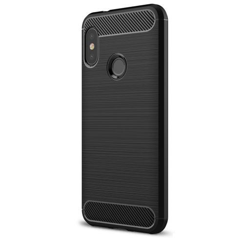 XIAOMI Mi A2 Lite (Redmi 6 Pro) Telefonvédő gumi / szilikon (közepesen ütésálló, légpárnás sarok, szálcsiszolt, karbonminta) FEKETE	