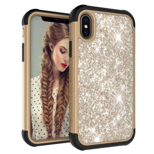 Apple iPhone X 5.8 / Apple iPhone XS 5.8 Defender műanyag telefonvédő (ütésálló, szilikon belső, közepesen ütésálló, flitteres) ARANY