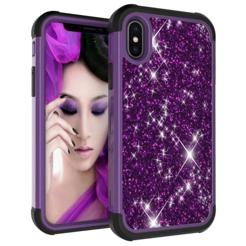 Apple iPhone X 5.8 / Apple iPhone XS 5.8 Defender műanyag telefonvédő (ütésálló, gumi / szilikon belső, közepesen ütésálló, flitteres) LILA	