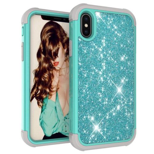 Apple iPhone X 5.8 / Apple iPhone XS 5.8 Defender műanyag telefonvédő (ütésálló, gumi / szilikon belső, közepesen ütésálló, flitteres) VILÁGOSKÉK	