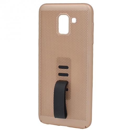 SAMSUNG Galaxy J6 (2018) J600F Műanyag telefonvédő (gumírozott, lyukacsos, ujjra húzható szilikon) ARANY	