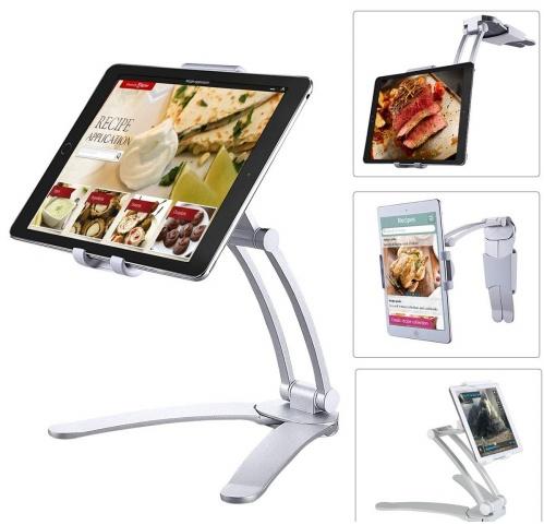 Készülék tartó állvány (alumínium, 360°-ban forgatható, asztali tartó, falra szerelhető, 4.9-7.4'' méret) EZÜST