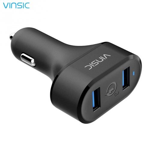 VINSIC szivargyújtó töltő / autós töltő 2 x USB aljzat (5V / 3000mA, gyorstöltés támogatás, kábel nélkül) FEKETE	