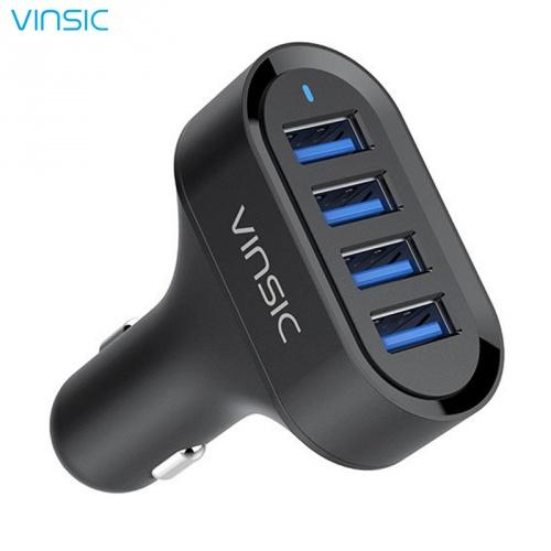 VINSIC szivargyújtó töltő / autós töltő 4 x USB aljzat (5V / 2400mA, kábel nélkül) FEKETE	