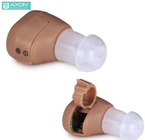 AXON hallókészülék (mini, vezeték néllküli, hangerőszabályzó, BTE In The Air design, hallást javító, 2db AG3 elem) BÉZS	