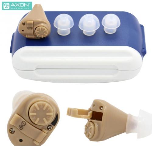 AXON hallókészülék (mini, vezeték néllküli, hangerőszabályzó, ITE In The Air design, hallást javító, 2db AG3 elem) BÉZS	