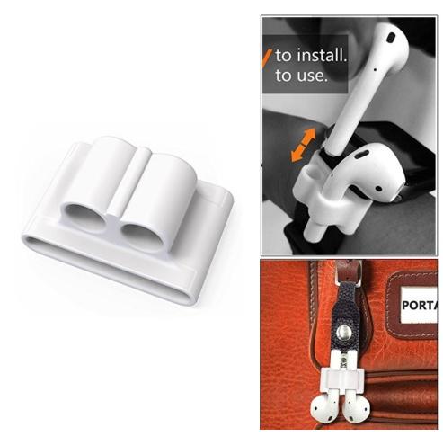 Szilikon tartó (óraszíjra, táskára fűzhető, Apple AirPods kompatibilis) FEHÉR	