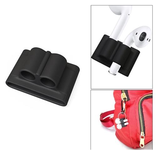 Szilikon tartó (óraszíjra, táskára fűzhető, Apple AirPods kompatibilis) FEKETE	
