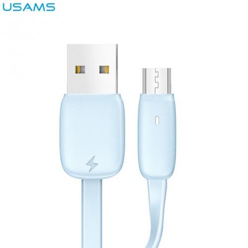 USAMS U6 adatátvitel adatkábel és töltő (microUSB, 120 cm, LED jelző, gyorstöltés támogatás, lapos kábel) VILÁGOSKÉK