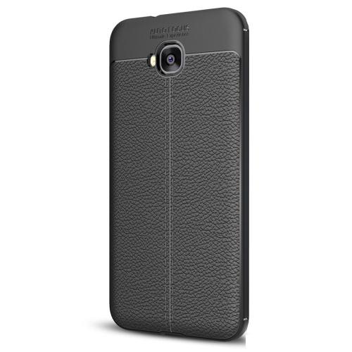 ASUS Zenfone 4 Selfie Lite (ZB553KL) Telefonvédő gumi / szilikon (közepesen ütésálló, bőrhatás, varrás minta) FEKETE	