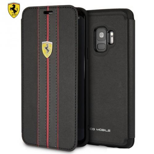 SAMSUNG Galaxy S9 Plus (SM-G965) Ferrari Scuderia tok álló, bőr (FLIP, oldalra nyíló, bankkártya tartó) FEKETE	