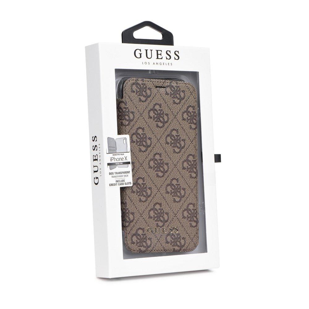 APPLE IPhone X 5.8 /APPLE IPhone XS 5.8 GUESS 4G tok álló (FLIP, oldalra nyíló, bankkártya tartó) BARNA	