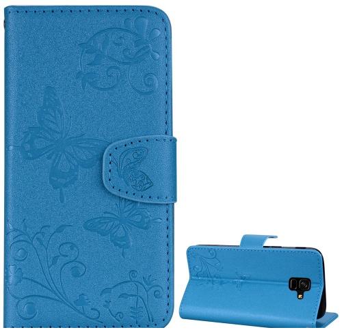 SAMSUNG Galaxy Note 9 (SM-N960F) Tok álló, bőr (FLIP, oldalra nyíló, asztali tartó funkció, tükör, pillangó minta) KÉK	