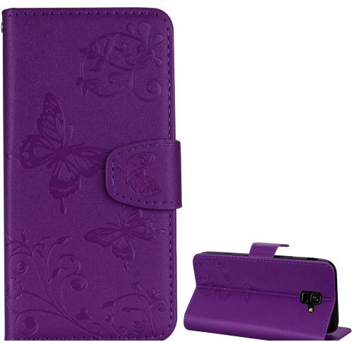 SAMSUNG Galaxy A6+ (2018) SM-A605F Tok álló, bőr (FLIP, oldalra nyíló, asztali tartó funkció, tükör, pillangó minta) LILA	