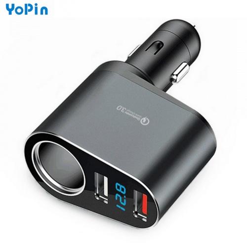 Szivargyújtó adapter (elosztó) 2in1 (1x szivartöltő aljzat, 2x USB aljzat, 30W,max 3000mA, LED, gyorstöltés) SZÜRKE	