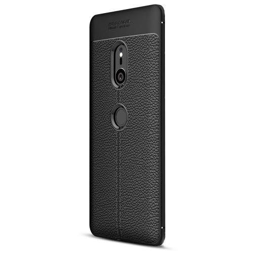 SONY Xperia XZ3 (H9436) Telefonvédő gumi / szilikon (közepesen ütésálló, bőrhatás, varrás minta) FEKETE	