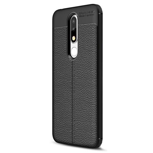 NOKIA 5.1 Plus (Nokia X5) Telefonvédő gumi / szilikon (közepesen ütésálló, bőrhatás, varrás minta) FEKETE	