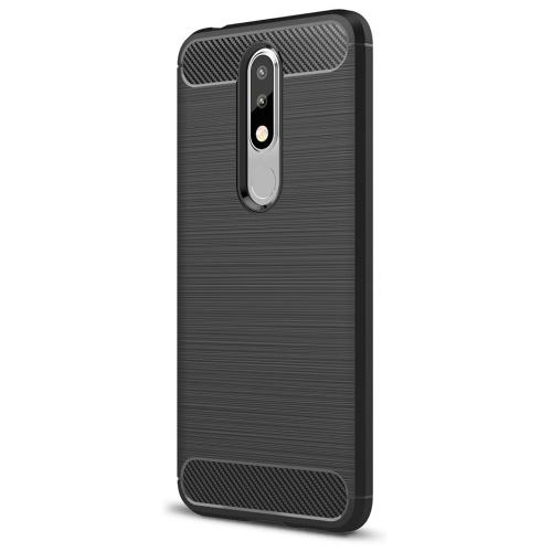 NOKIA 5.1 Plus (Nokia X5) Telefonvédő gumi / szilikon (közepesen ütésálló, légpárnás sarok, szálcsiszolt, karbonminta) FEKETE	