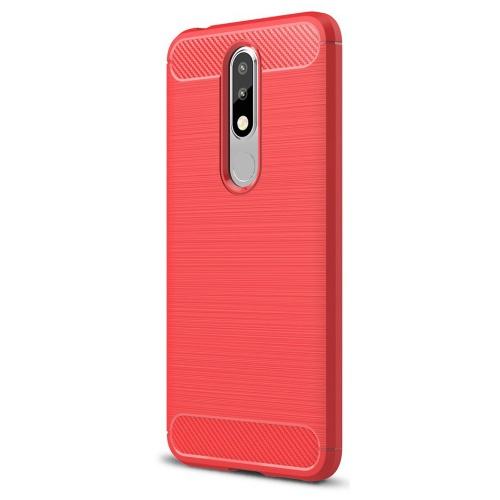 NOKIA 5.1 Plus (Nokia X5) Telefonvédő gumi / szilikon (közepesen ütésálló, légpárnás sarok, szálcsiszolt, karbonminta) PIROS	