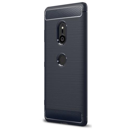 SONY Xperia XZ3 (H9436) Telefonvédő gumi / szilikon (közepesen ütésálló, légpárnás sarok, szálcsiszolt, karbonminta) SÖTÉTKÉK	