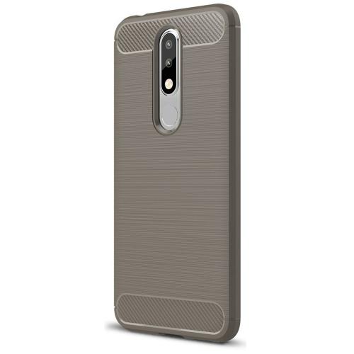 NOKIA 5.1 Plus (Nokia X5) Telefonvédő gumi / szilikon (közepesen ütésálló, légpárnás sarok, szálcsiszolt, karbonminta) SZÜRKE	