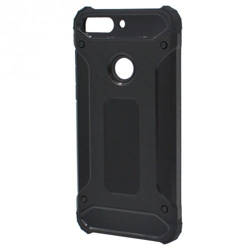 HUAWEI Y7 Prime 2018 (Y7 2018) Defender műanyag telefonvédő (közepesen ütésálló, gumi / szilikon belső, fémhatás) FEKETE	