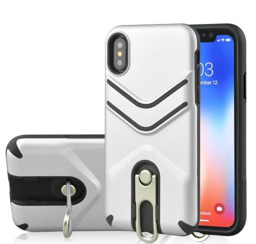 APPLE IPhone XS Max 6.5 Defender műanyag telefonvédő (közepesen ütésálló, gumírozott, fém kitámasztó) EZÜST	