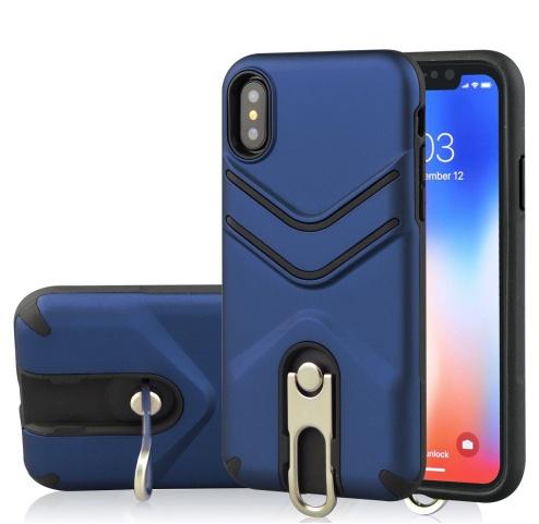 APPLE IPhone XS Max 6.5 Defender műanyag telefonvédő (közepesen ütésálló, gumírozott, fém kitámasztó) SÖTÉTKÉK	