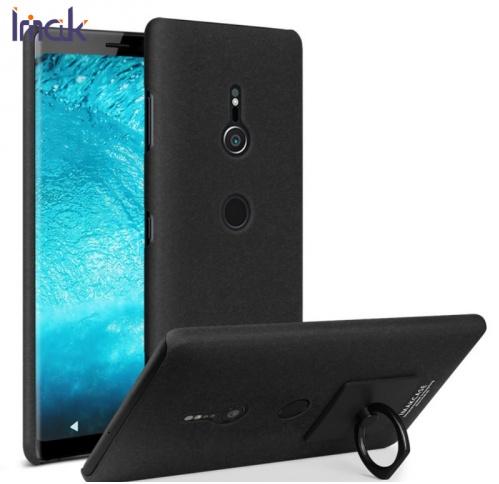 SONY Xperia XZ3 (H9436) IMAK műanyag telefonvédő (gumírozott, telefontartó gyűrű, 360°-ban forgatható) FEKETE	