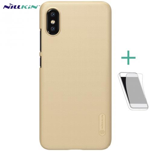 XIAOMI Mi 8 Explorer NILLKIN SUPER FROSTED műanyag telefonvédő (gumírozott, érdes felület, képernyővédő fólia, tisztítókendő) ARANY	